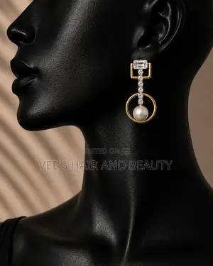 Gold Pearl Crystal Earrings | Geometric Statement Earrings | Jewelry