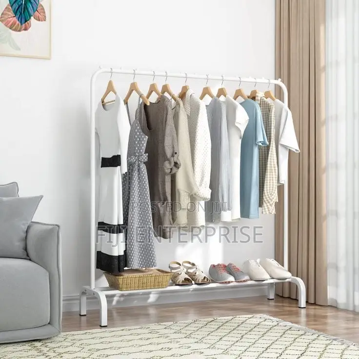 Single Pole Standing Clothes Drying Storage Rack With Shoe Shelf
