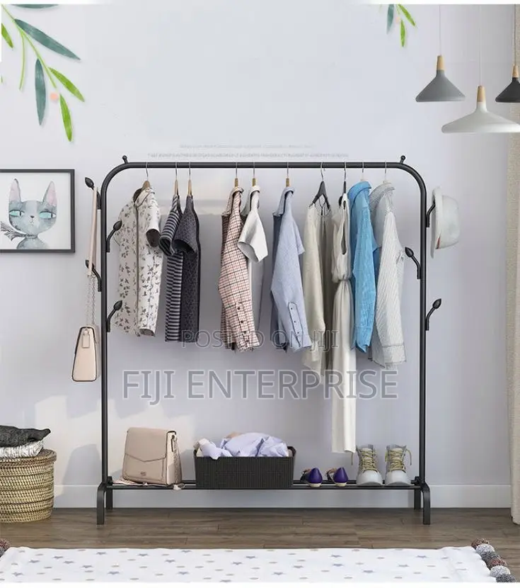 Single Pole Standing Clothes Drying Storage Rack With Shoe Shelf