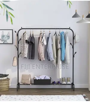 Single Pole Standing Clothes Drying Storage Rack With Shoe Shelf