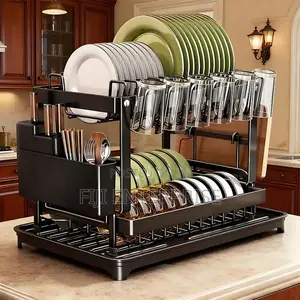 Quality 2-Tier Carbon Steel Dish Rack With Drip Tray