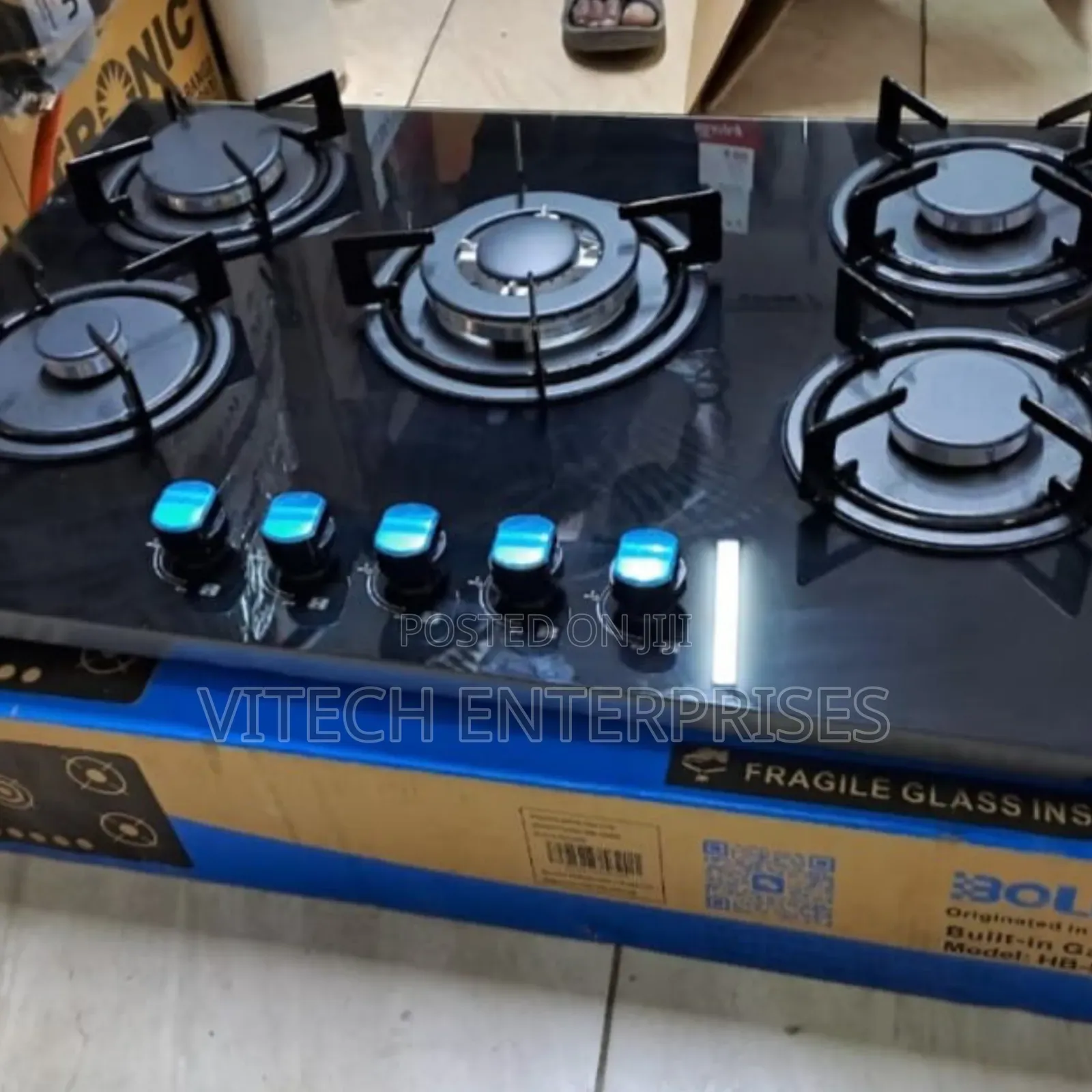 Bolesi Inbuilt 5 Burner Full Gas Tampared Glass Cooker