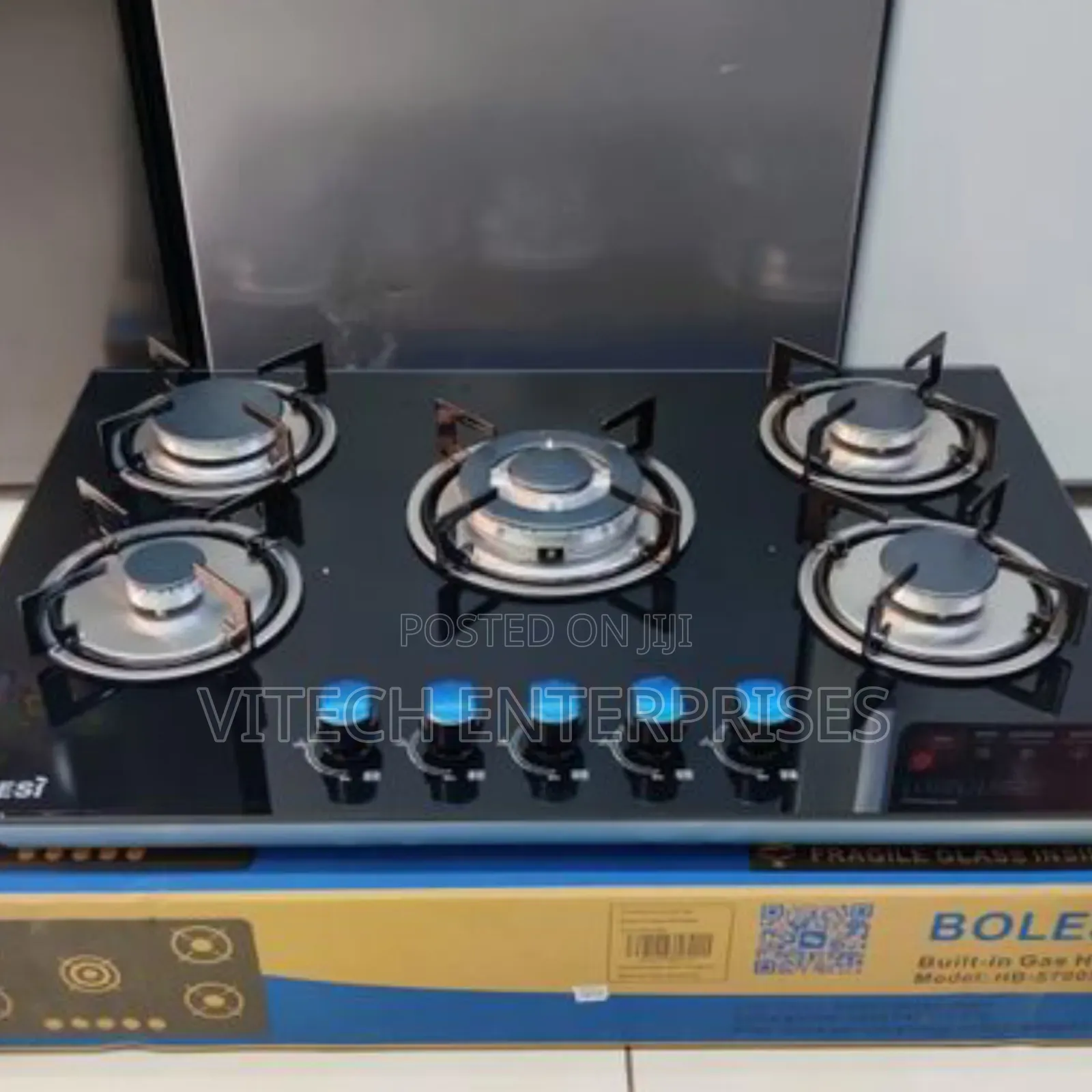 Bolesi Inbuilt 5 Burner Full Gas Tampared Glass Cooker
