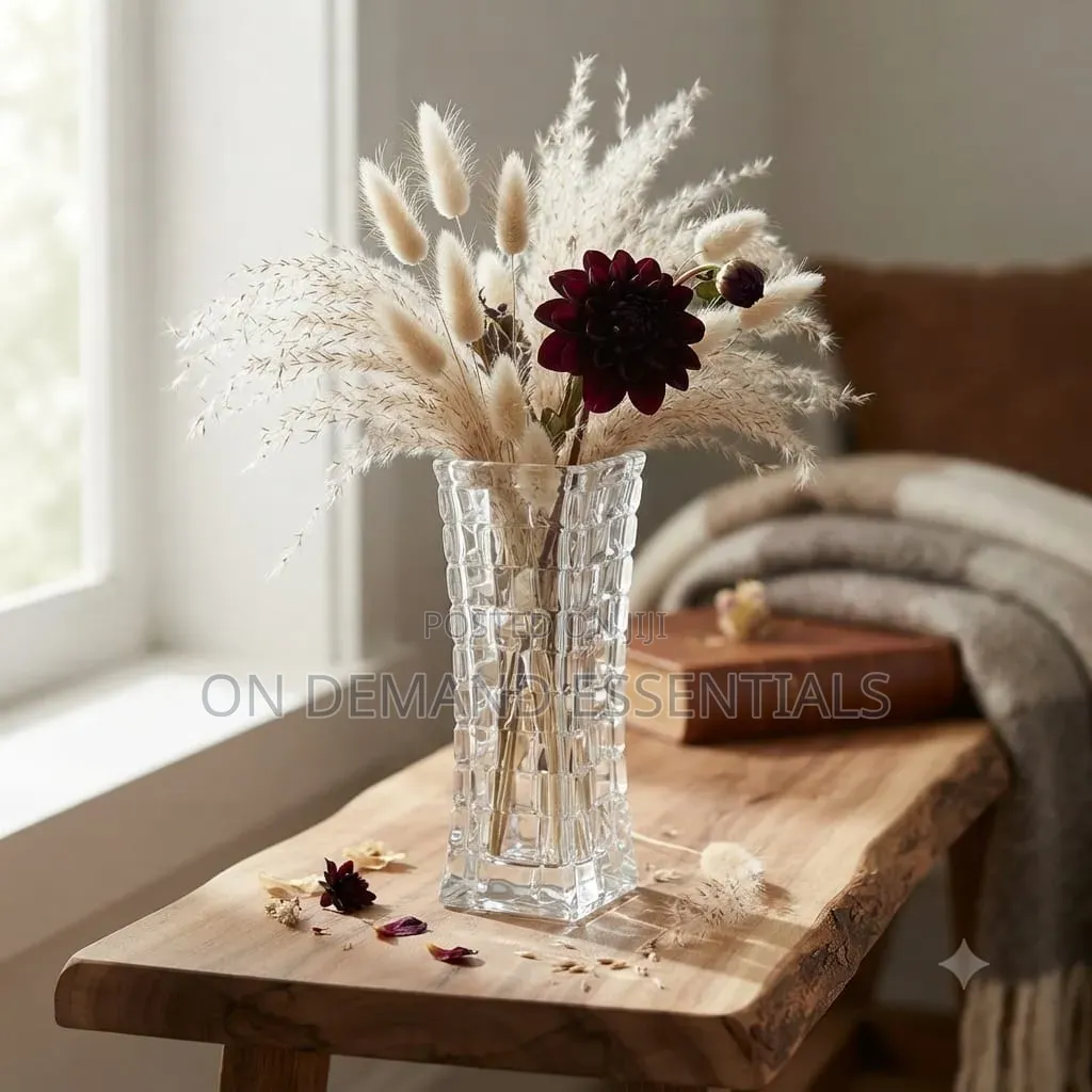 Glass Vase Square Checked Heavy Clear