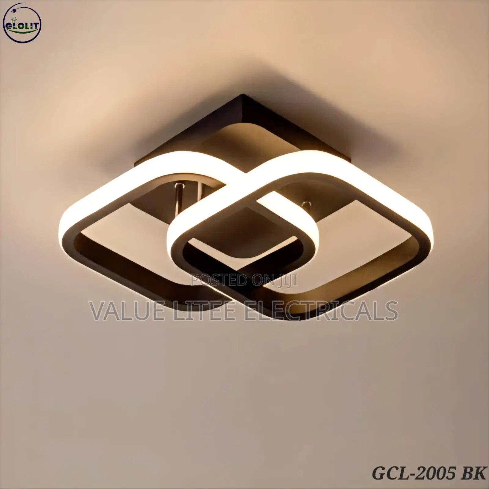 LED Ceiling Light Black/Gold Overlapping Rings Square