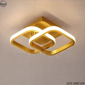 LED Ceiling Light Black/Gold Overlapping Rings Square