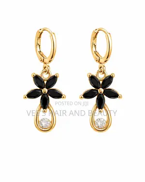 Simple Everyday Black Floral Gold Earrings | Elegant Women's Jewelry