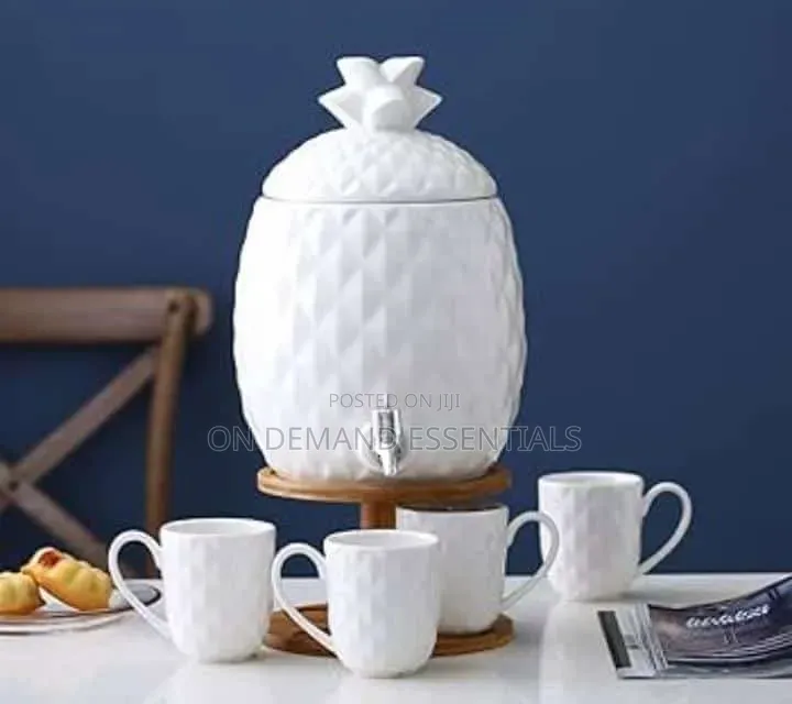 Ceramic Pineapple Drink Tap Juice Dispenser With 4 Cups