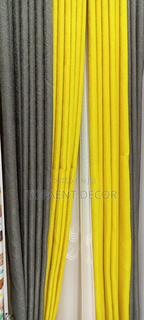 Grey and Mustard Mix and Match Window Curtains