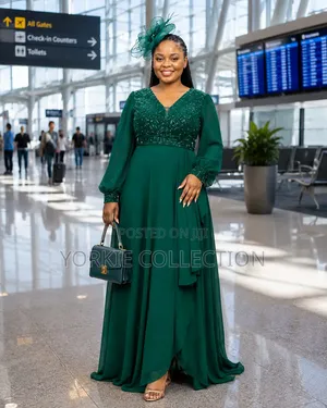 Chiffon/Mesh-Sleeve Evening Gown.
