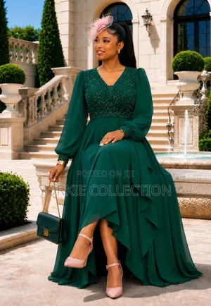 Chiffon/Mesh-Sleeve Evening Gown.