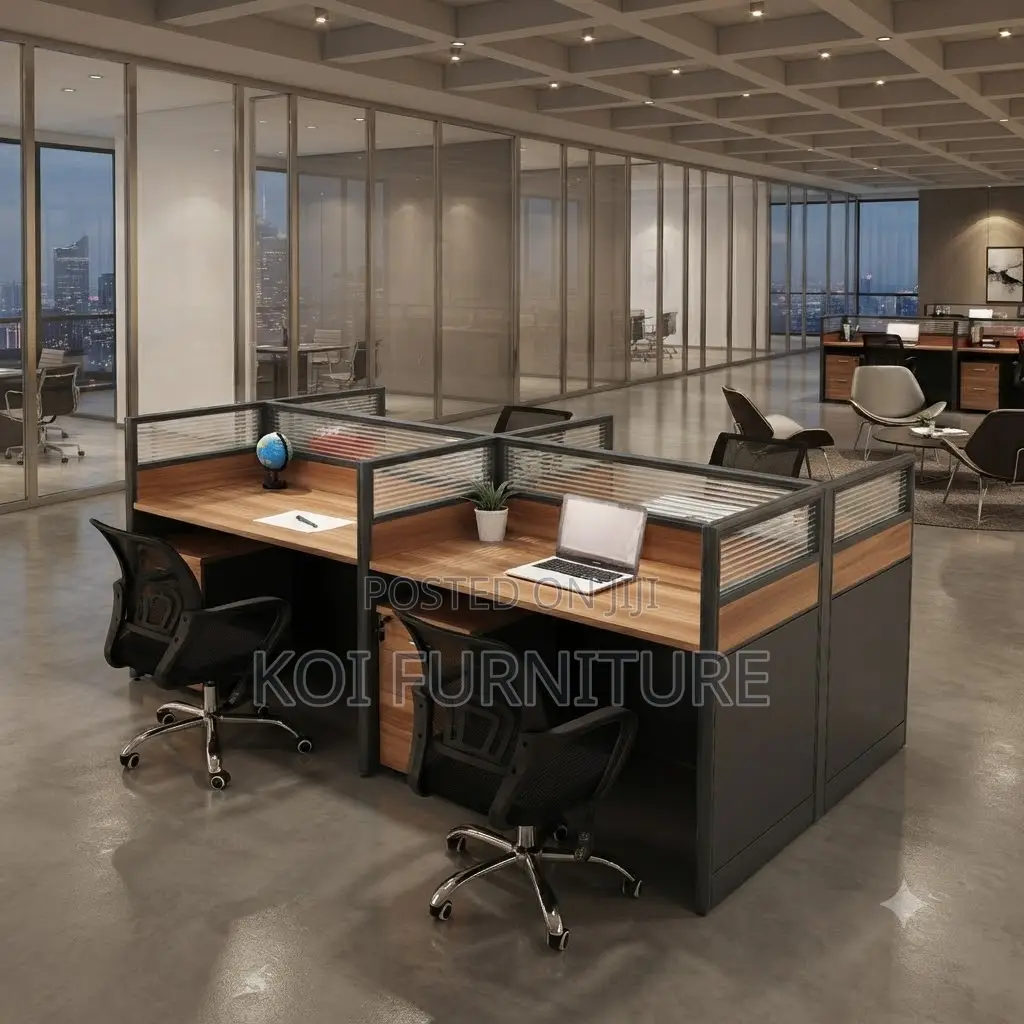 Office Workstation; Four Users Modern Orgazation Brown Workstation