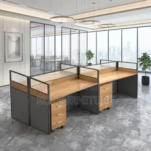 Office Workstation; Four Users Modern Orgazation Brown Workstation