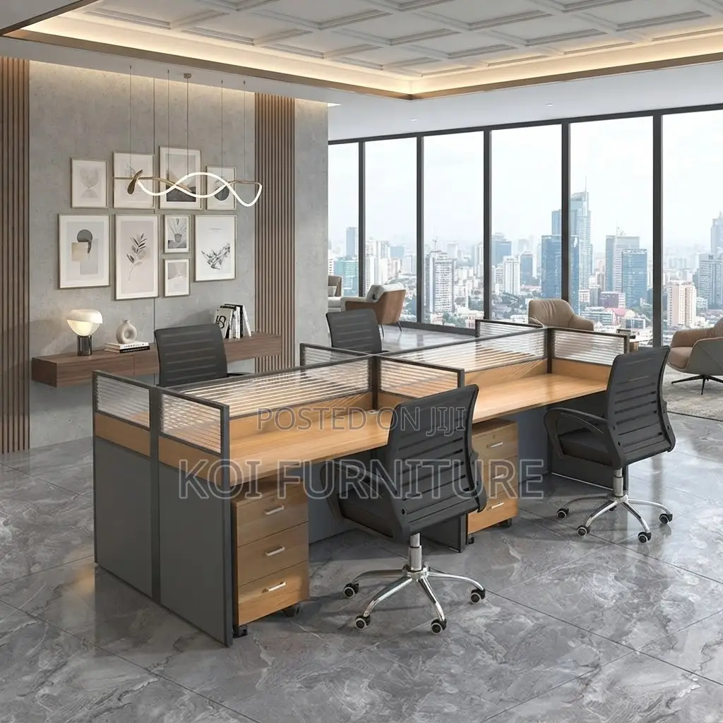 Office Workstation; Four Users Modern Orgazation Brown Workstation