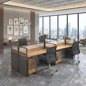 Office Workstation; Four Users Modern Orgazation Brown Workstation