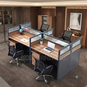 Office Workstation; Four Users Modern Orgazation Brown Workstation