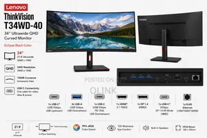 Lenovo ThinkVision T34wd-40 34"Ultrawide QHD Curved Monitor