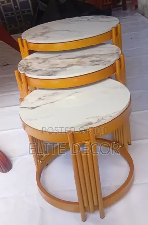 3-in-1 Executive Pure Marble Nesting Coffee Table Set | Gold Frame