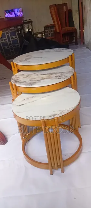 3-in-1 Executive Pure Marble Nesting Coffee Table Set | Gold Frame