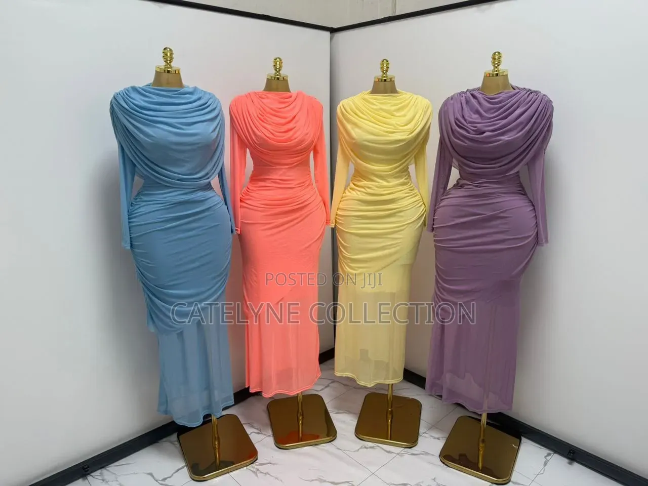 Elegant Draped Maxi Dress – Multiple Colors