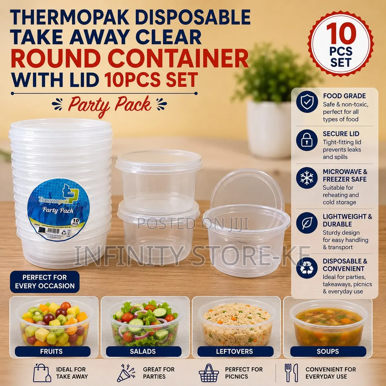 Thermopak Disposable Take Away Clear Round Container With Lid 10pcs