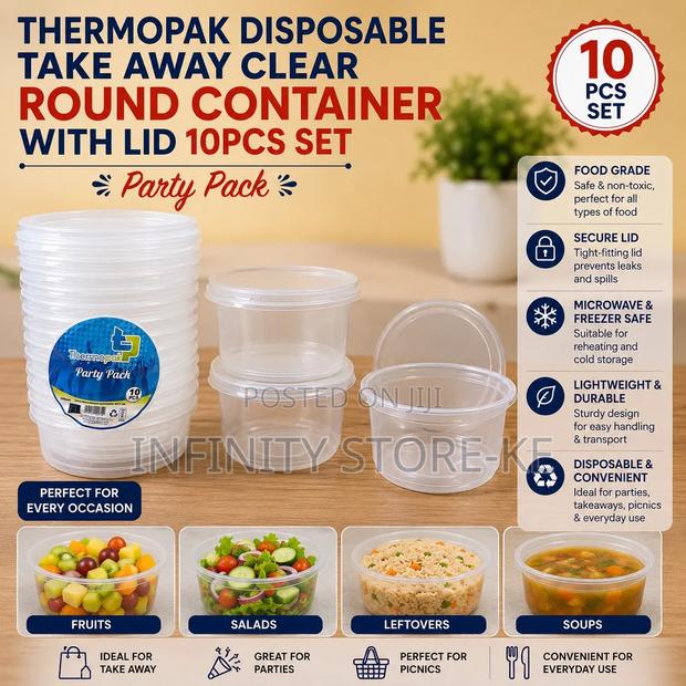 Thermopak Disposable Take Away Clear Round Container With Lid 10pcs - main view