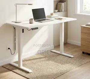 Office Desk : White Electric Standing 120CM Office Computer Desk
