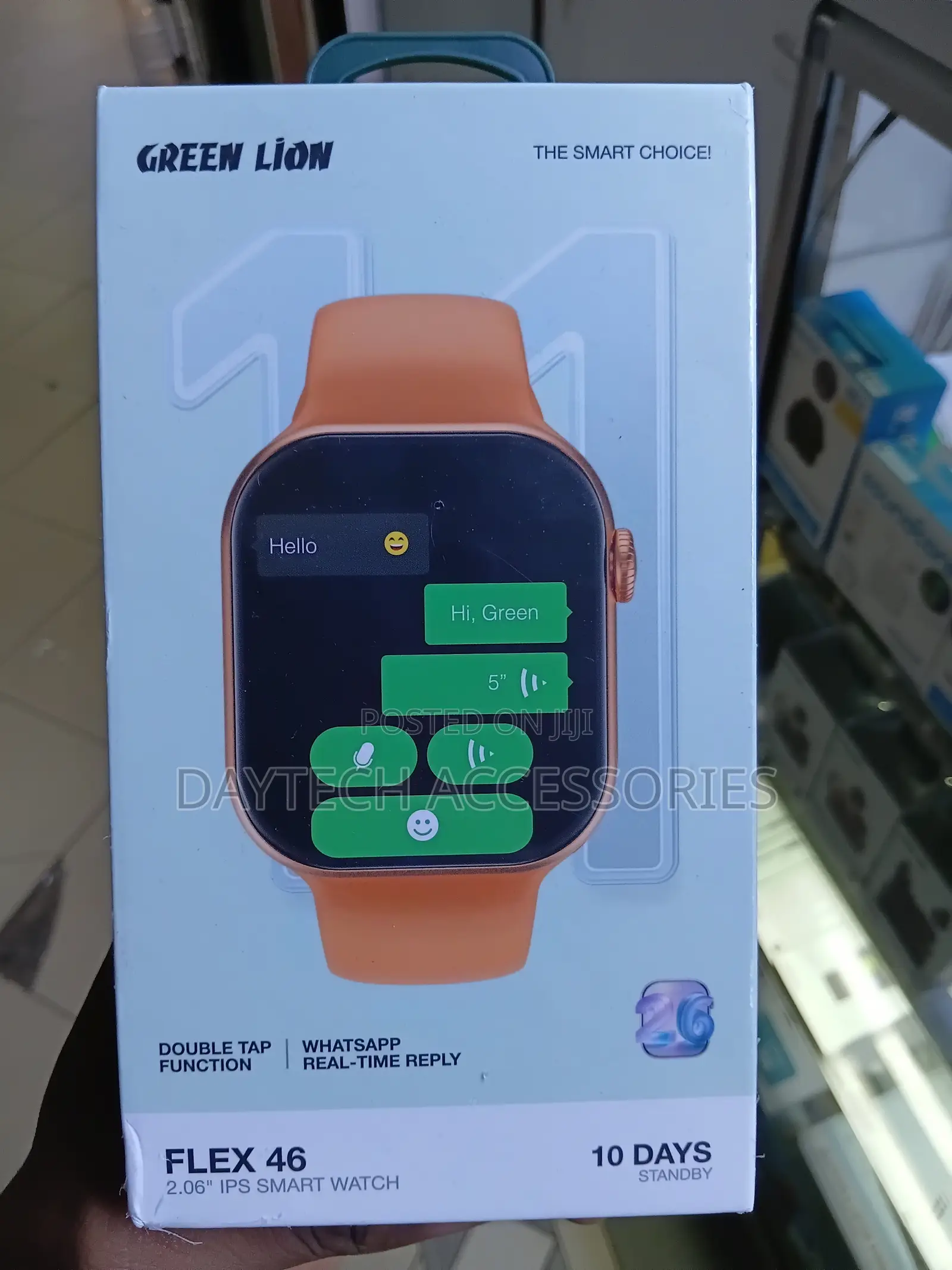 This Is a Green Lion Flex 46 Smart Watch.