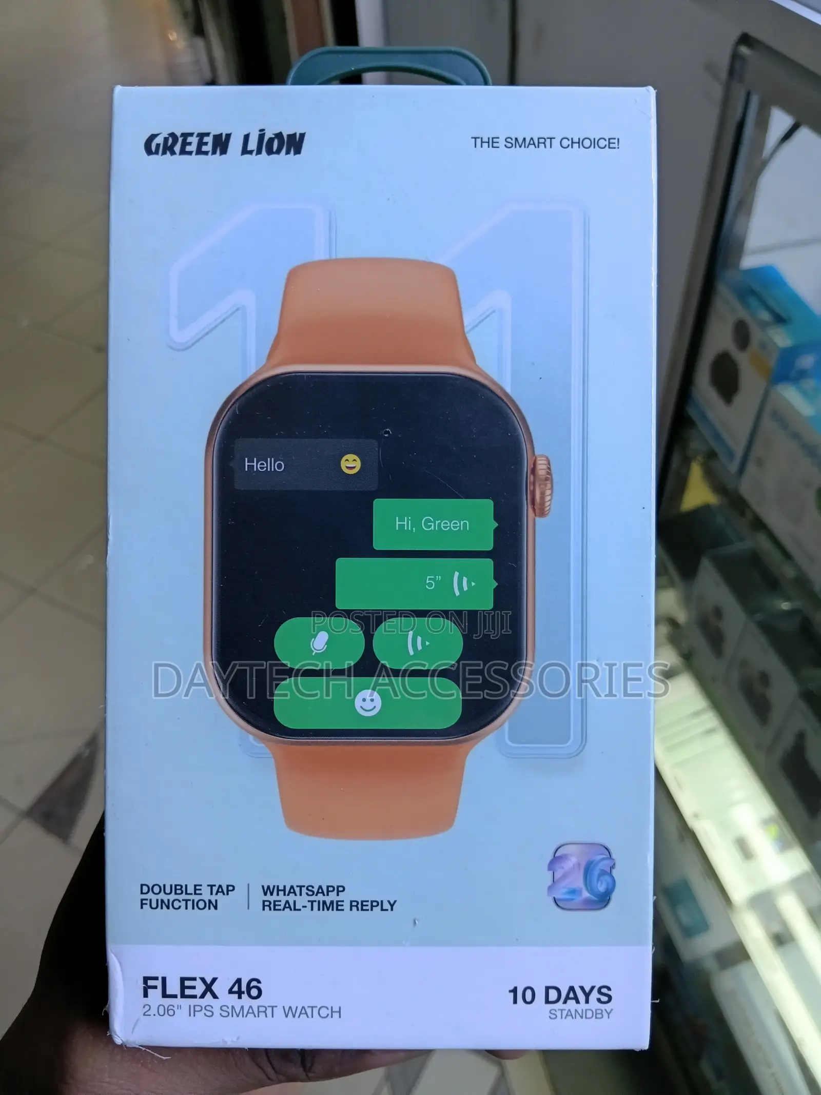 This Is a Green Lion Flex 46 Smart Watch.