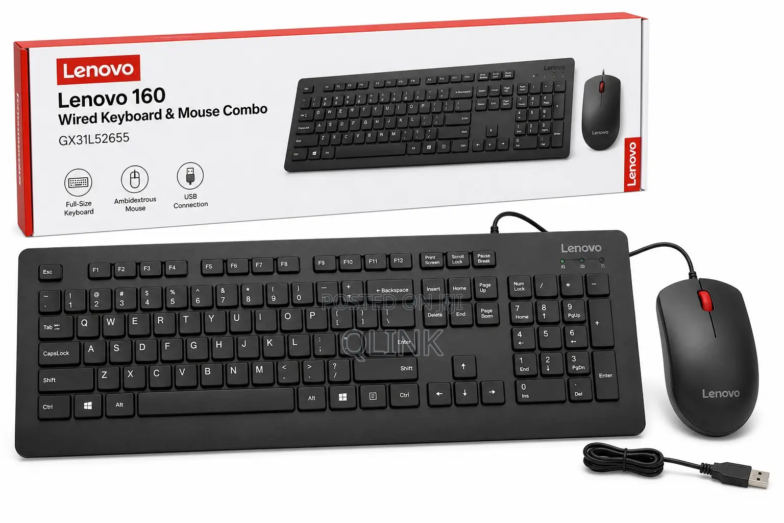 Lenovo 160 Wired Keyboard Mouse Combo - GX31L52655