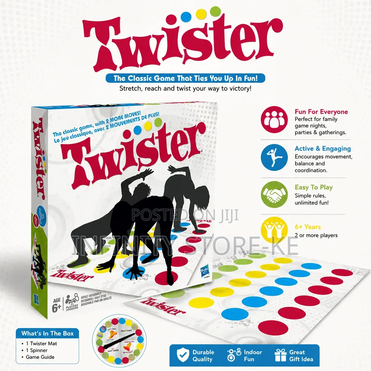 Classic Twister Floor Game Mat With Spinner