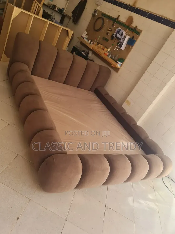 6x6 Brown Upholstered Bed