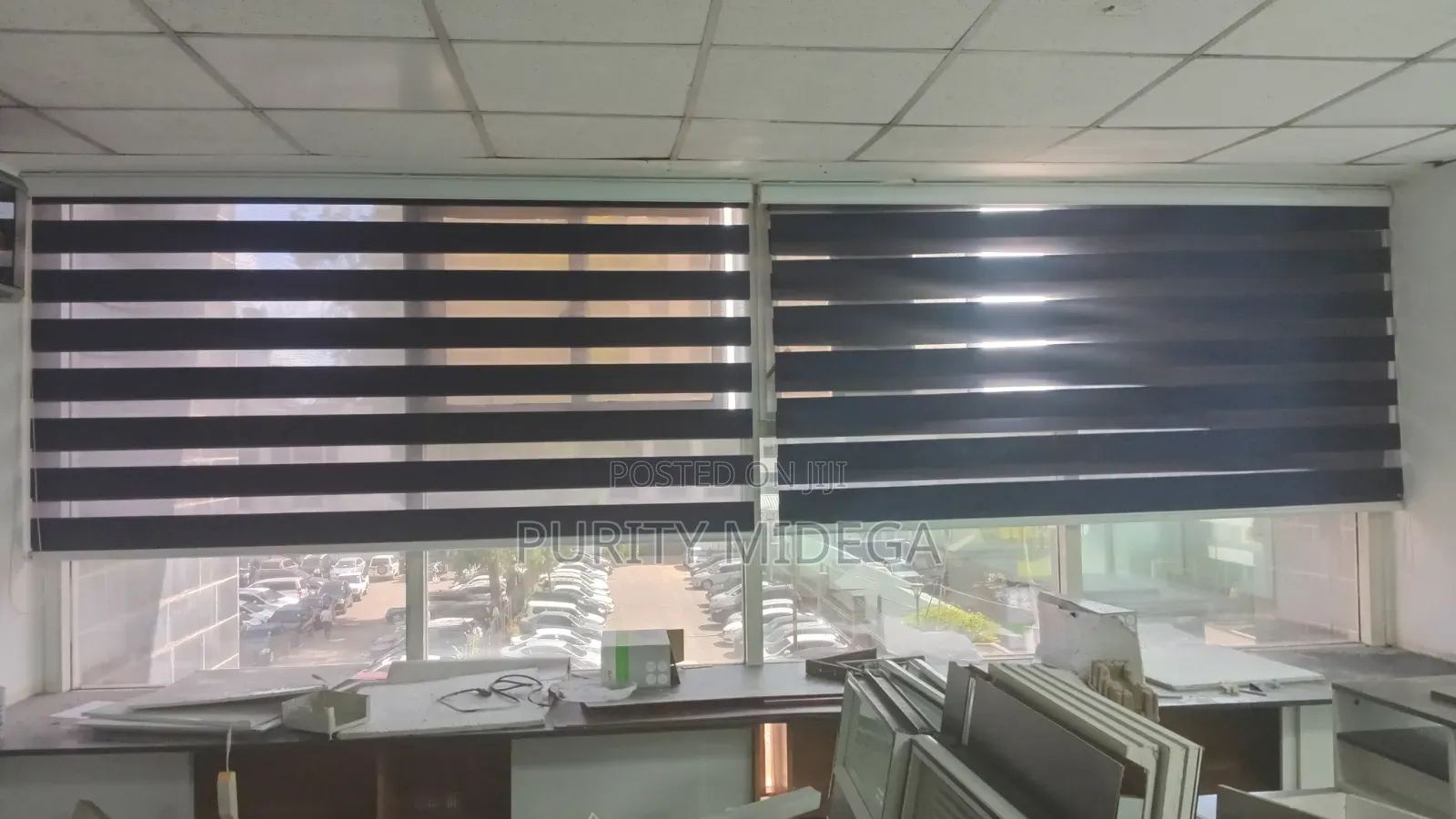 Navy Blue Fabric Horizontal Blinds