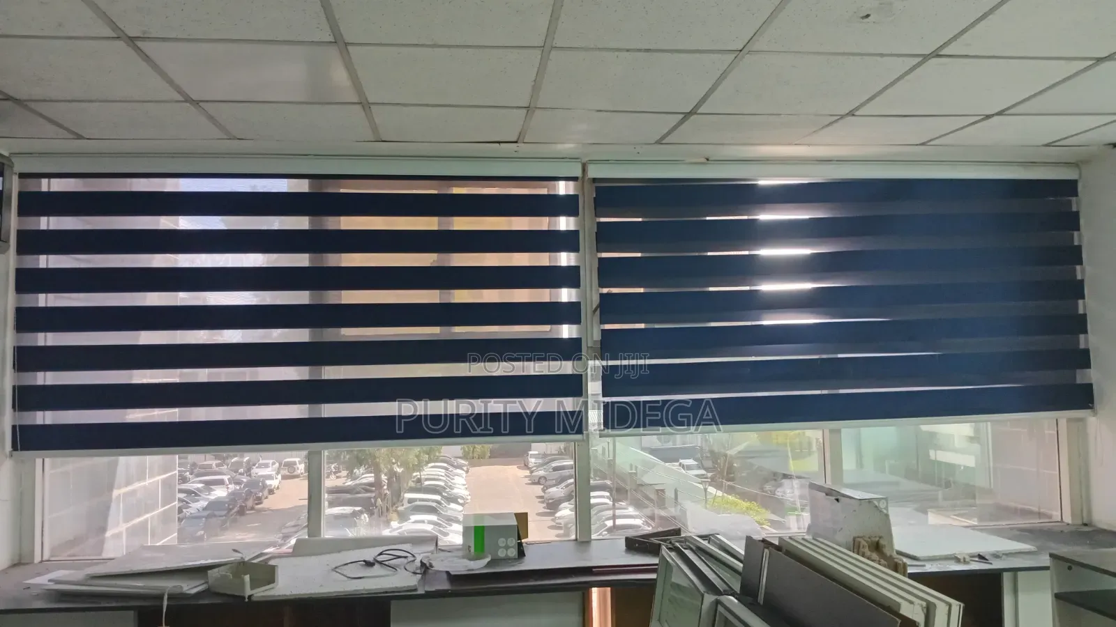 Navy Blue Fabric Horizontal Blinds