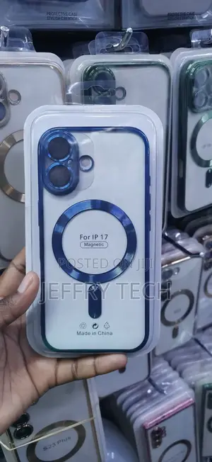 Magnetic Phone Case With a Blue Metallic Frame and a MagSafe Charging