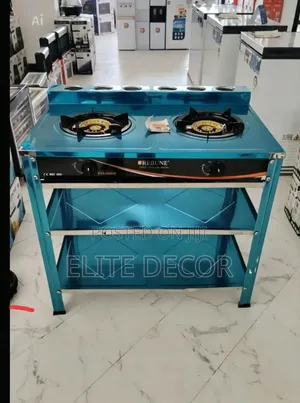 Rebune Heavy Duty Double Burner Standing Gas Stove With Shelves