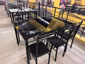 Generic Modern Dining Set 6-Seater Tempered Glass Top.