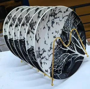 6-Piece Black White Tree Design Ceramic Dinner Plates Set