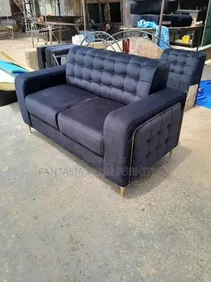 3 Seater Navy Blue Loveseat With Gold Legs: Pay on Delivery
