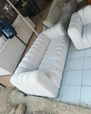 3 Seater Cream Ribbed Fabric Sofa: Free Delivery