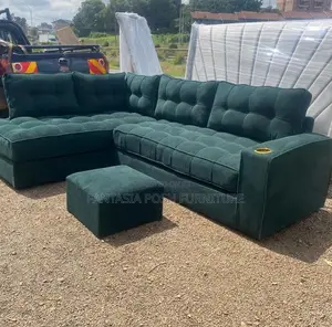 5 Seater Forest Green L-Shaped Sofa + Ottoman: Pay on Delivery