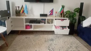 Modern Sleek White TV Stand With Storage | Fits Up to 65" TV.