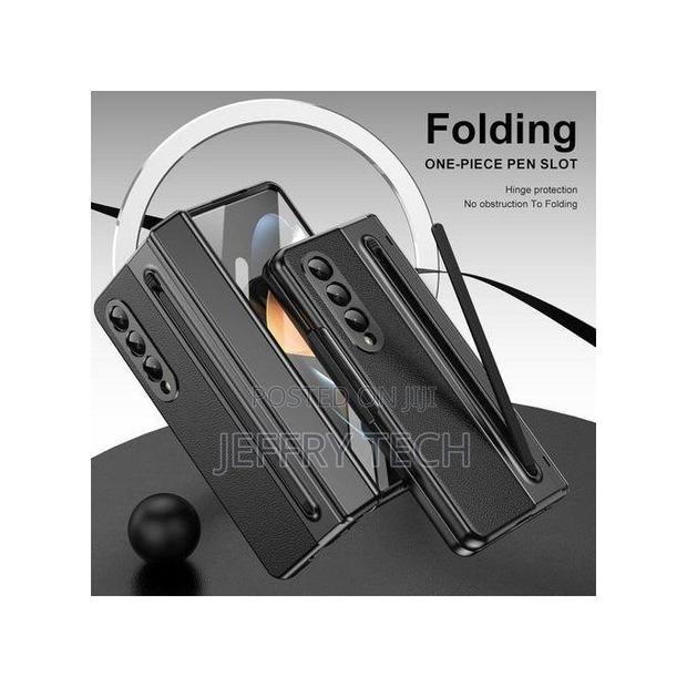 Samsung Galaxy Fold 6 Leather Case - Black, S Pen Slot, Hinge Camera