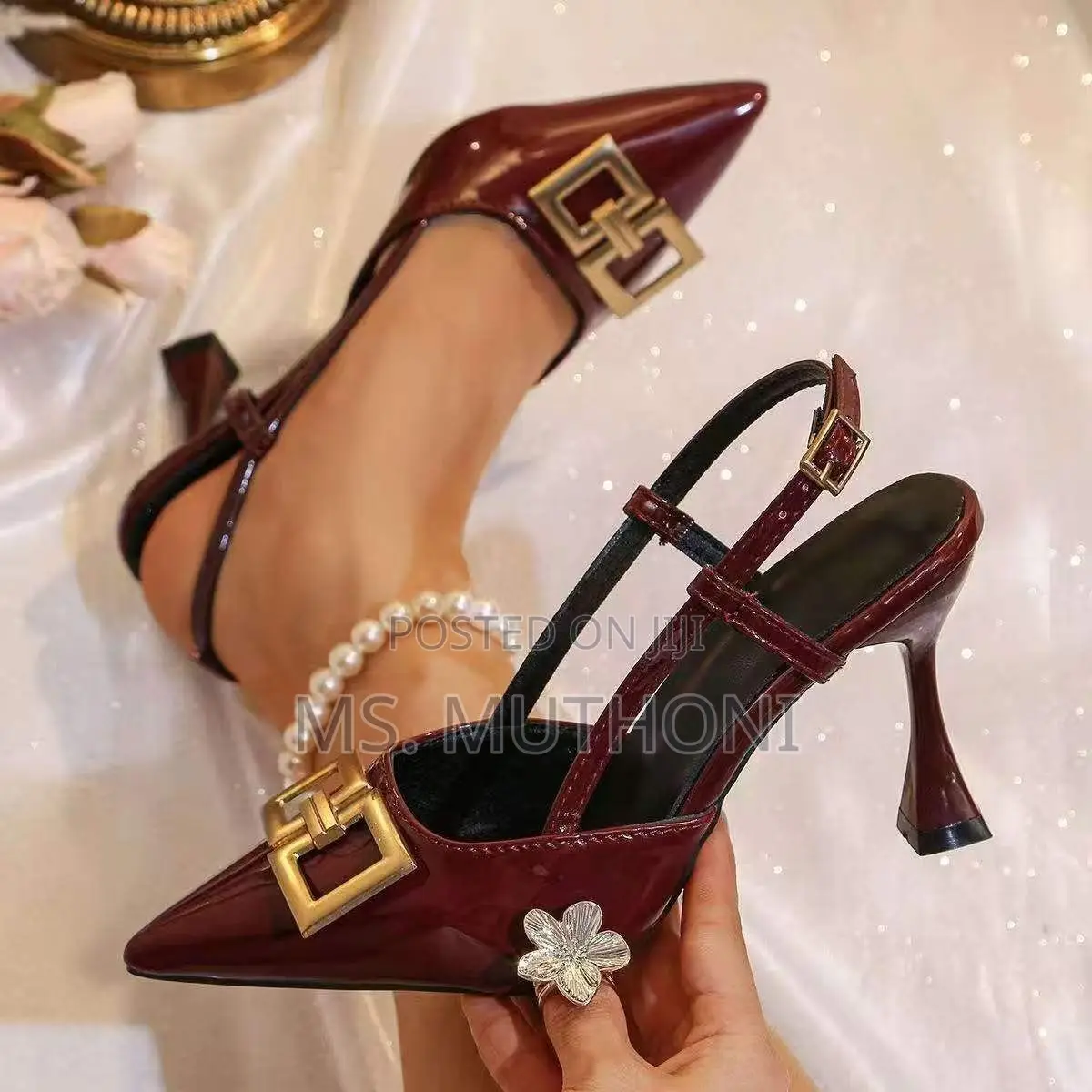Ladies Elegant, Patent Leather Pointed-Toe Slingback Heel Size 37-42