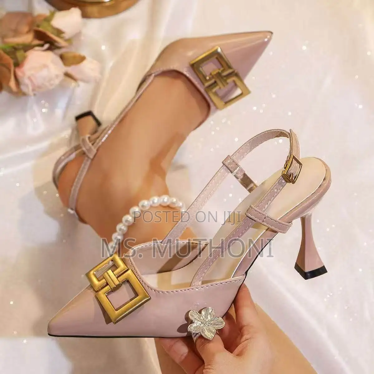 Ladies Elegant, Patent Leather Pointed-Toe Slingback Heel Size 37-42