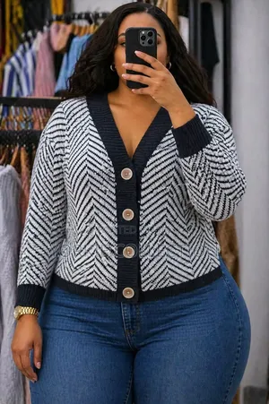 A Chunky Knit Cardigan Sweater With a Zigzag Pattern