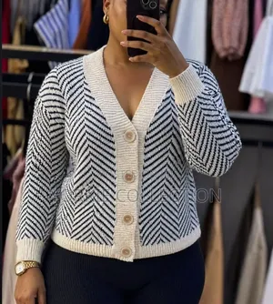 A Chunky Knit Cardigan Sweater With a Zigzag Pattern