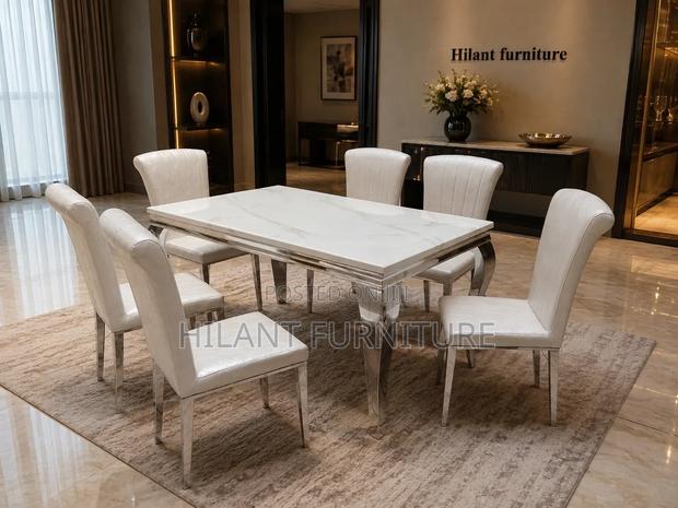 Unique Silver Six-Seater Marble Dining - thumbnail 2