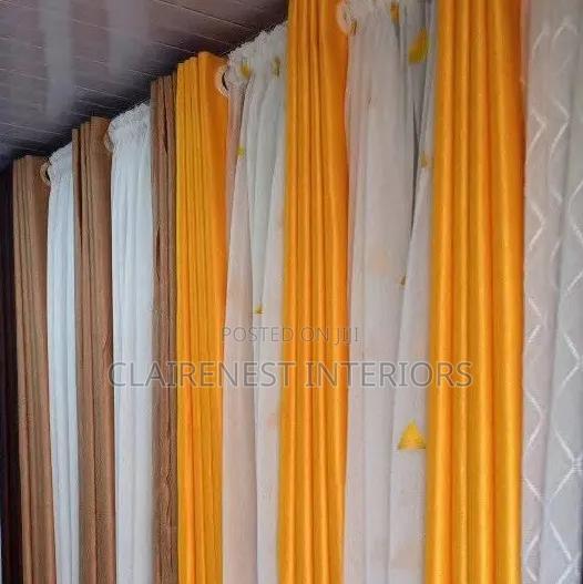 Plain While, Yellow and Brown Stitched to Perfection Window Curtains - thumbnail 2