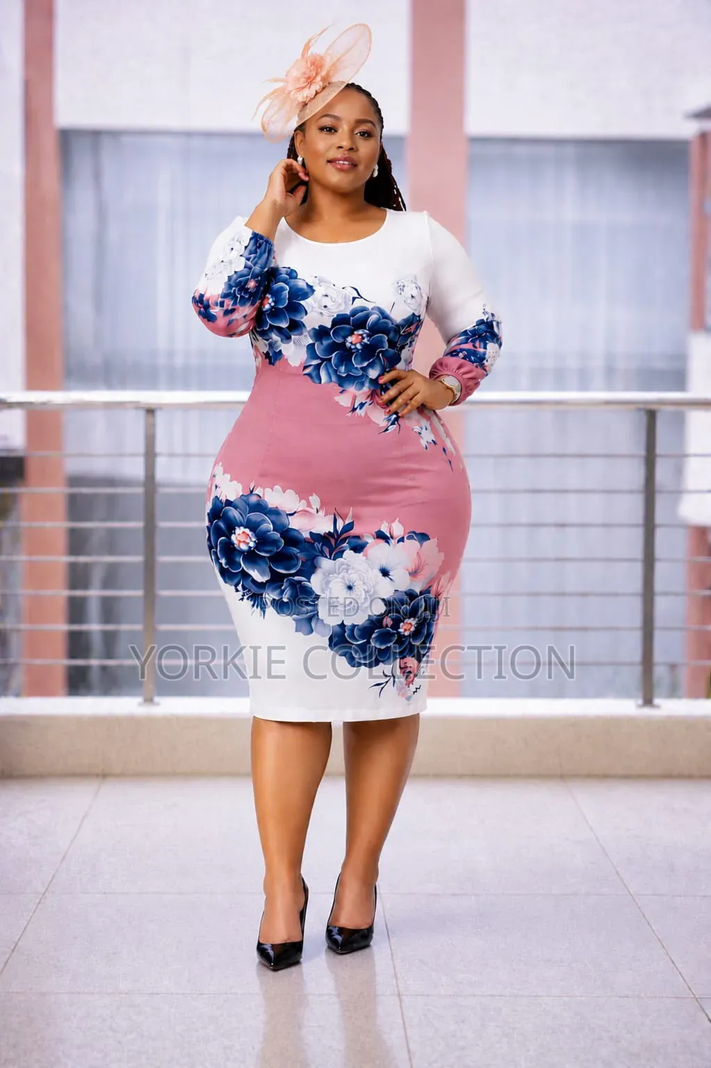 “A Loong-Sleeve Floral Bodycon Pencil Dress